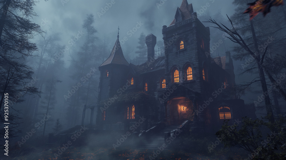 The old mystical house in the misty forest, Halloween The old mystical house in the misty forest, Halloween