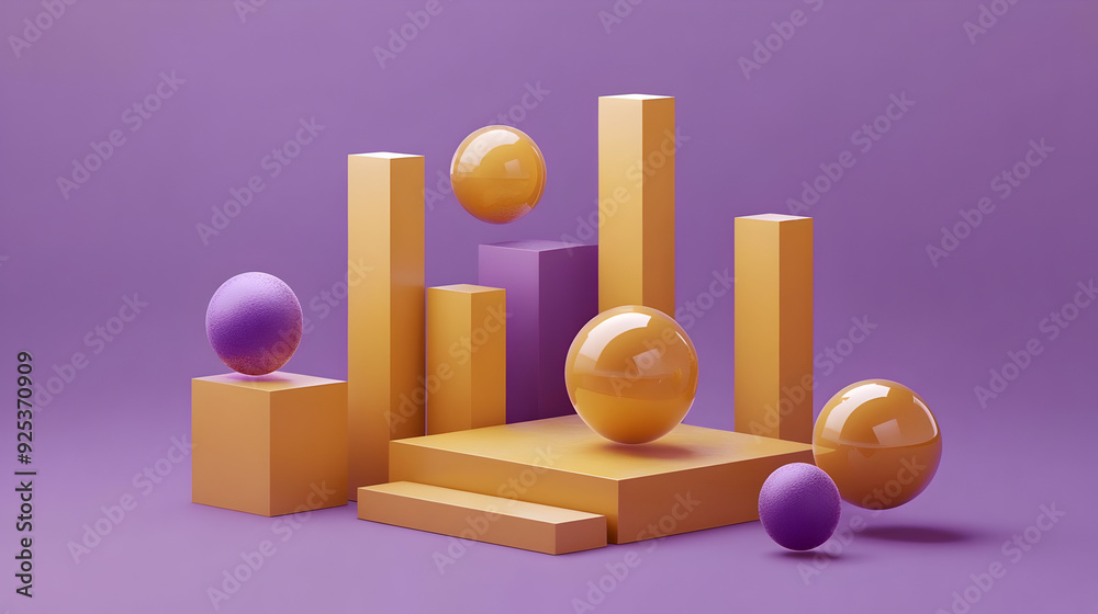 A vibrant arrangement of geometric shapes in purple and yellow tones. A vibrant arrangement of geometric shapes in purple and yellow tones.