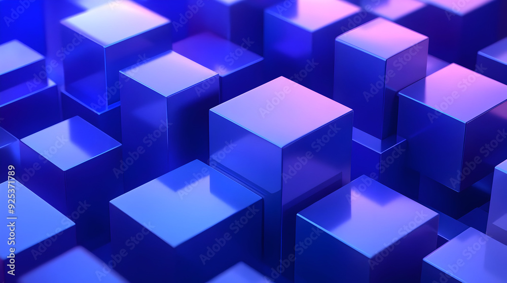 A vibrant arrangement of glossy blue cubes in a 3D space. A vibrant arrangement of glossy blue cubes in a 3D space.