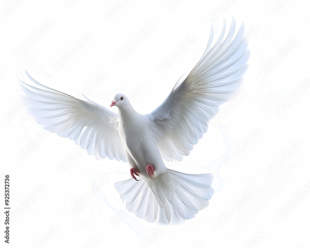 White Dove in Flight. Spiritual Symbol of Peace and Freedom