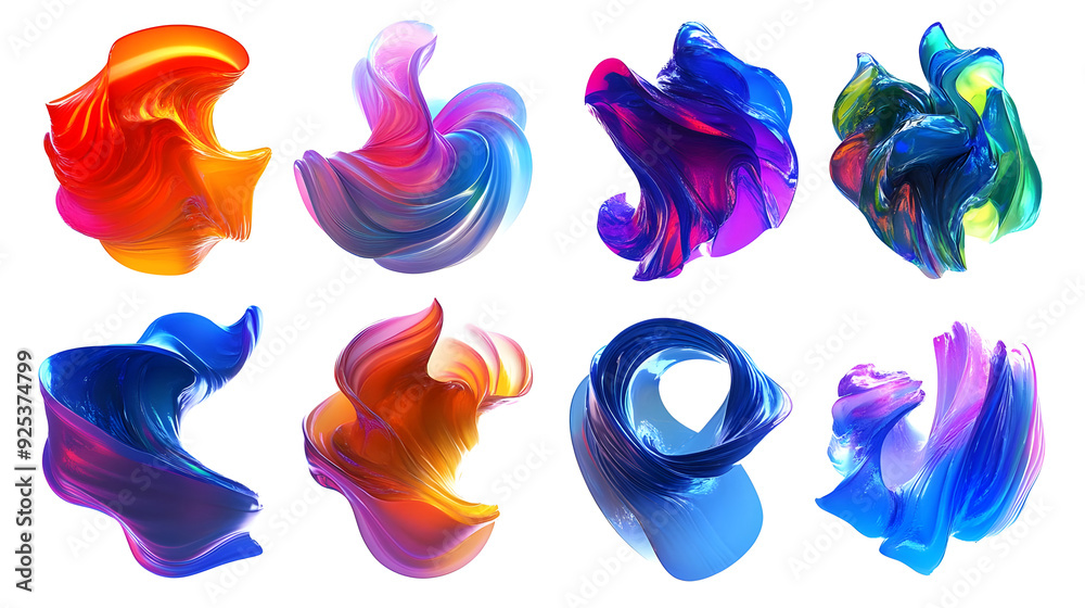 A vibrant collection of abstract swirling shapes in various colors and forms. A vibrant collection of abstract swirling shapes in various colors and forms.