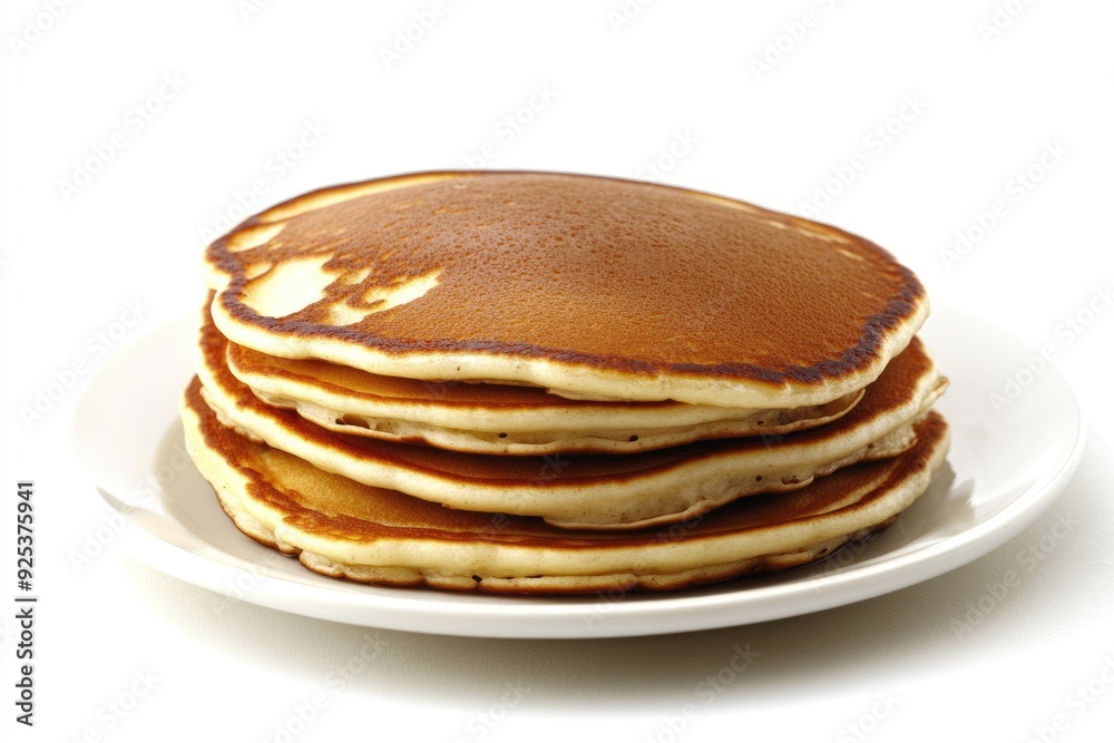 Three Pancakes. Breakfast Stack of Delicious Battercakes on White Plate Three Pancakes. Breakfast Stack of Delicious Battercakes on White Plate