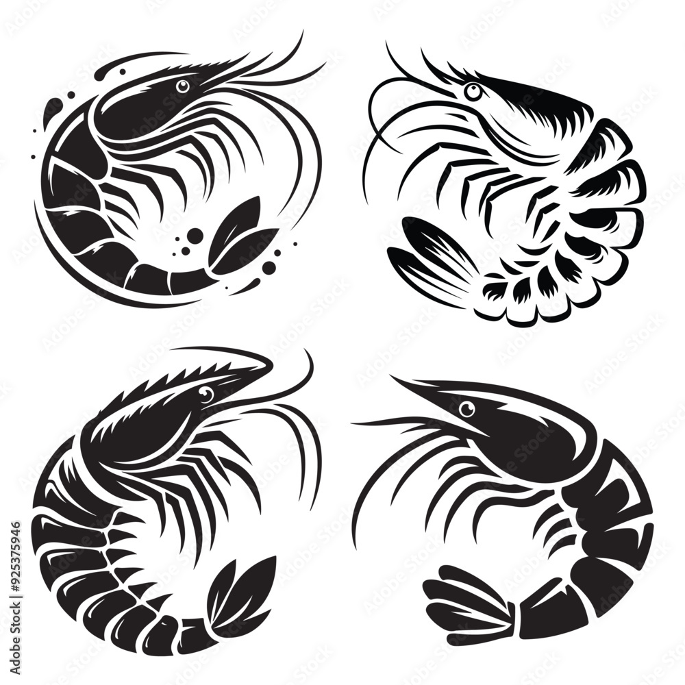Shrimp Silhouette Vector Set, This is an editable and printable vector Shrimp Silhouette Vector Set, This is an editable and printable vector
