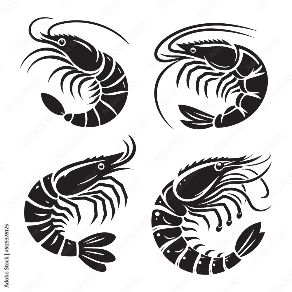 Obraz premium Shrimp Silhouette Vector Set, This is an editable and printable vector