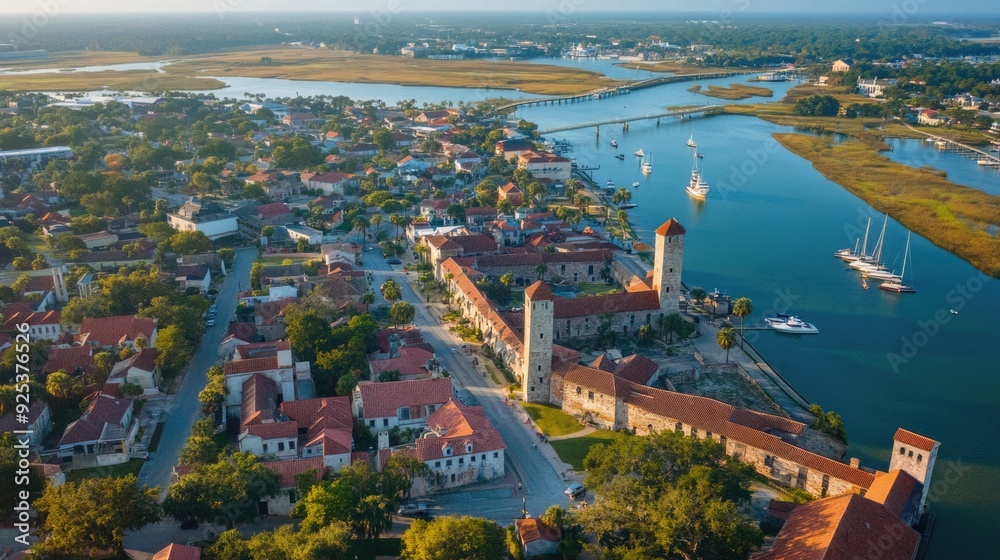 Naklejka premium View St Augustine. Aerial City Landscape of Architecture and River in Florida