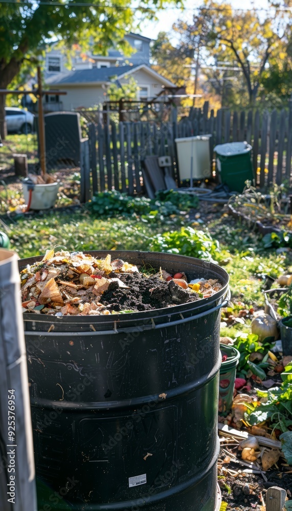 Obraz premium Community Garden Composting Station Supporting Zero Waste Initiatives and Food Scrap Recycling