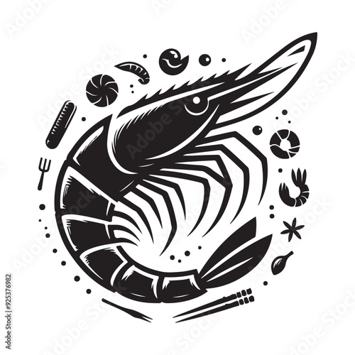 Shrimp Silhouette Vector, This is an editable and printable vector