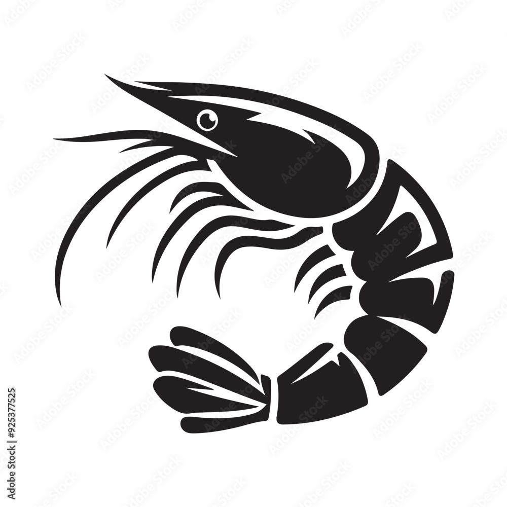 Shrimp Silhouette Vector, This is an editable and printable vector Shrimp Silhouette Vector, This is an editable and printable vector