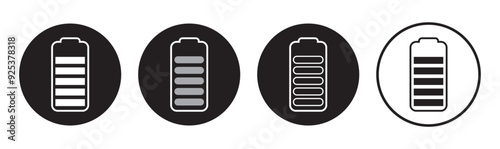 Set of vertical battery level indicators in percentage vector. Battery indicator symbols. 0-100 percent.