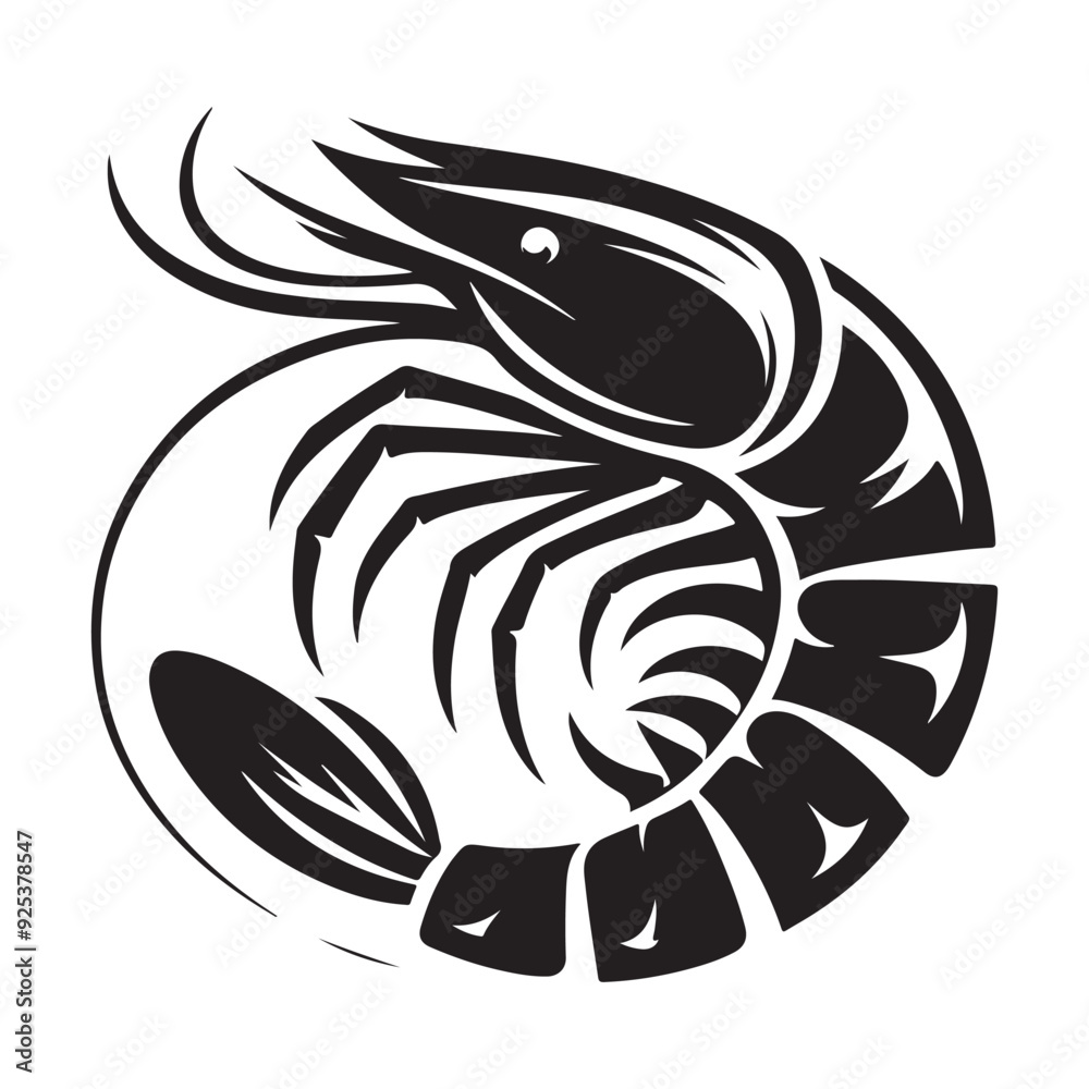 Shrimp Silhouette Vector, This is an editable and printable vector Shrimp Silhouette Vector, This is an editable and printable vector