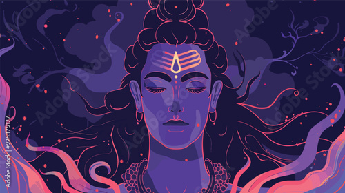 Lord Shiva Hindu God Meditation Yoga Spirituality India Illustration Digital Art Graphic Design Wallpaper Phone Case T-shirt Design Concept Mahadev Om Namah Shivaya Third Eye Psychedelic Vivid Colors