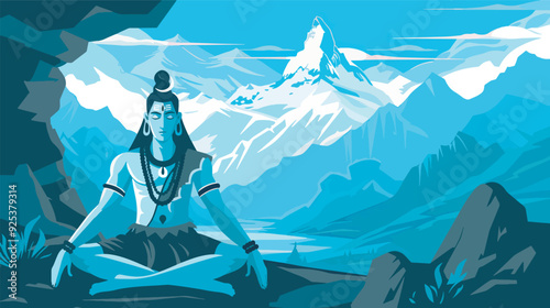 Lord Shiva Meditating Yoga Himalayas Mount Kailash Spiritual Deity Hindu God India Peaceful Meditation Blue Illustration Transparent Background
