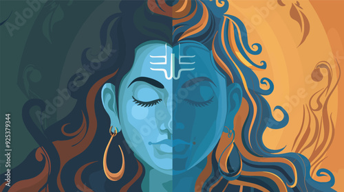 Artistic Colorful Portrait Of Lord Shiva And Parvati Face For Maha Shivratri Celebration Background