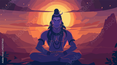 Lord Shiva Meditating Hindu God Yoga Spirituality India Sunset Mountains Peace Tranquility Raja Yoga Asana Pranayama Enlightenment Om Namah Shivaya Hinduism Divine Deity Mahadev Meditation Posture