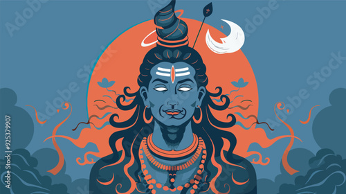 Lord Shiva Hindu God Illustration Orange And Blue Minimalist Religious Deity Art Digital Download India Mythology Mahadev Spiritual Artwork