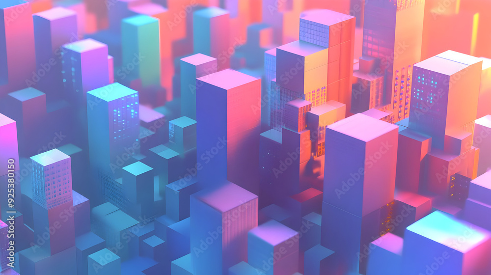 A vibrant, abstract cityscape with colorful geometric buildings and lighting effects. A vibrant, abstract cityscape with colorful geometric buildings and lighting effects.