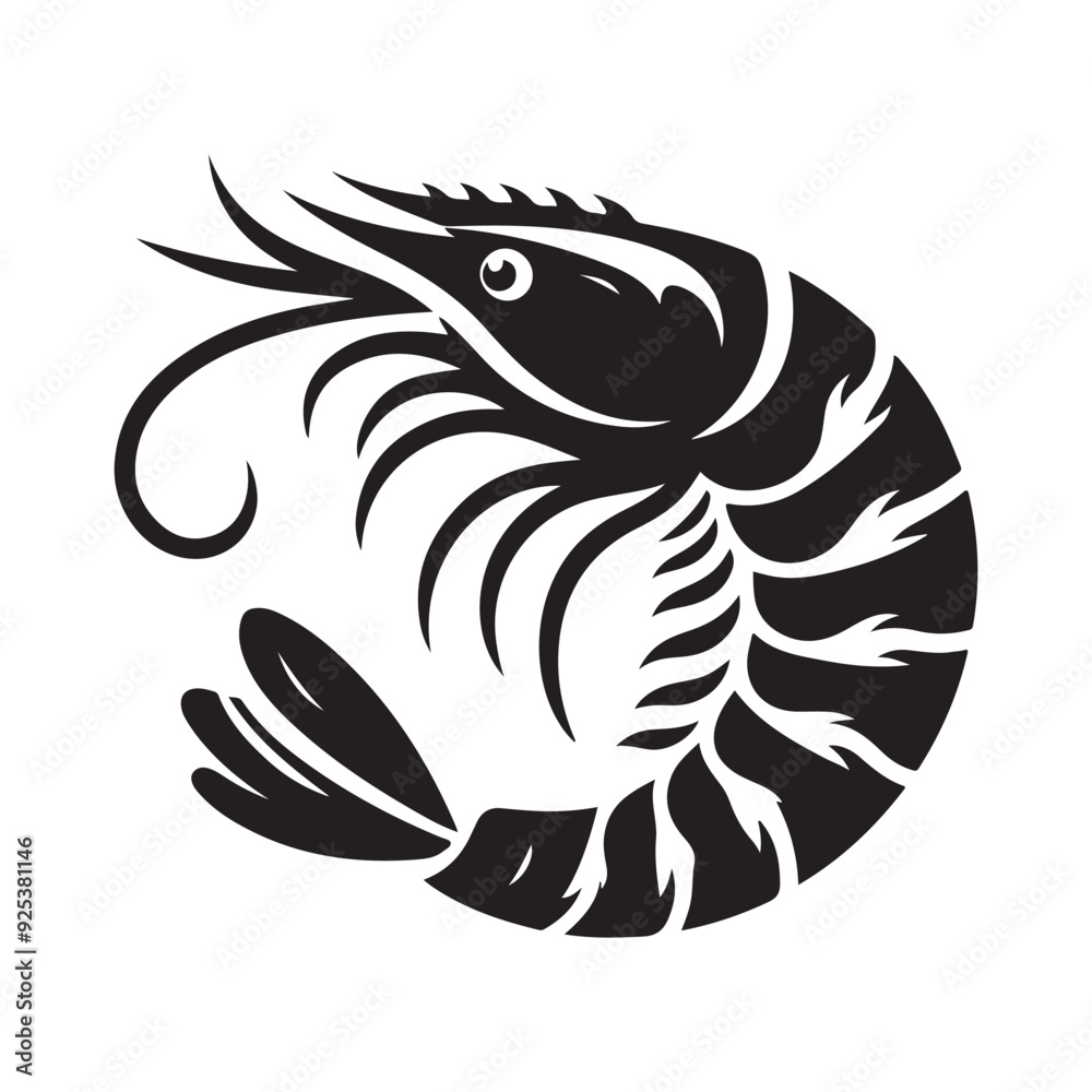 Shrimp Silhouette Vector, This is an editable and printable vector Shrimp Silhouette Vector, This is an editable and printable vector
