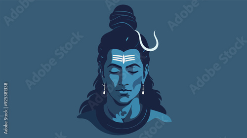 Lord Shiva Hindu God Meditation Spirituality Blue Minimalist Illustration Transparent Background Graphic Design Digital Art Mahadev Third Eye Trishul Serpent Moon Crescent India Religion Mythology