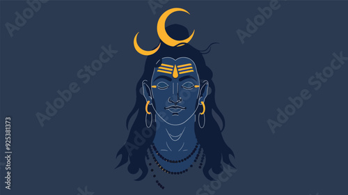 Lord Shiva Hindu God Mahadev Meditation Spirituality Trishul Third Eye Crescent Moon Illustration Graphic Design Element Digital Art Colorful Modern Contemporary Minimalist Abstract Symbolic Artistic