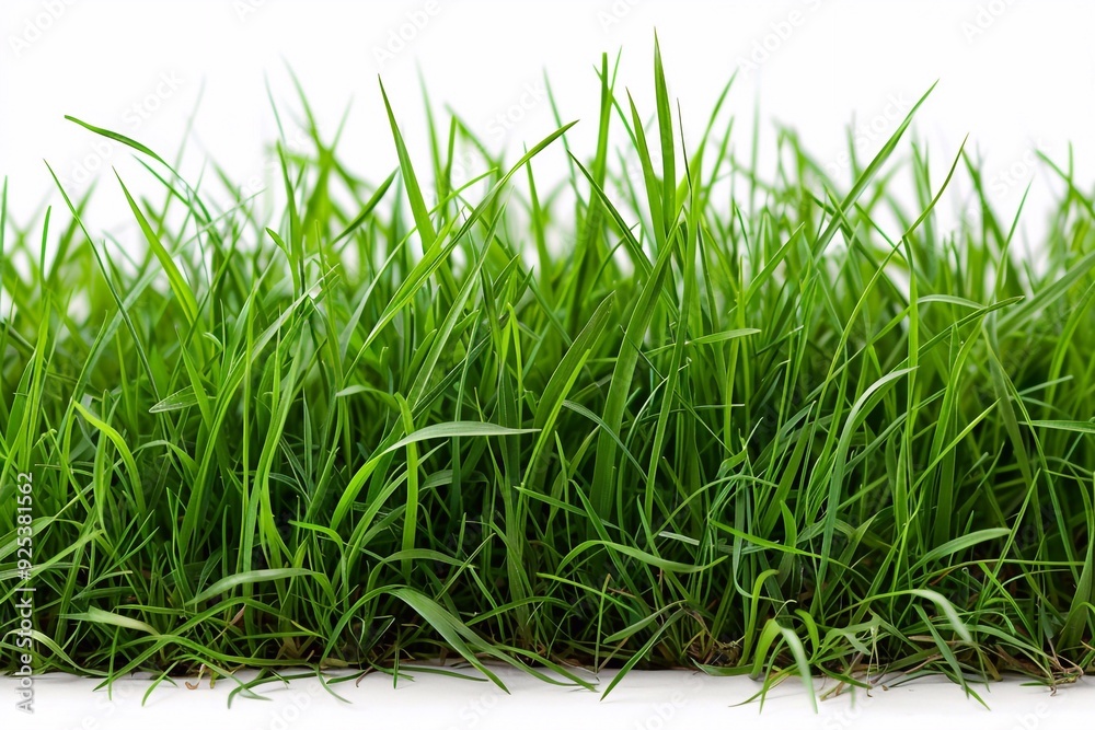 Fototapeta premium Create a vibrant, natural background featuring fresh green grass cut out against a clean backdrop. The focus is on the lush, healthy blades of grass, capturing their rich color and texture to evoke a