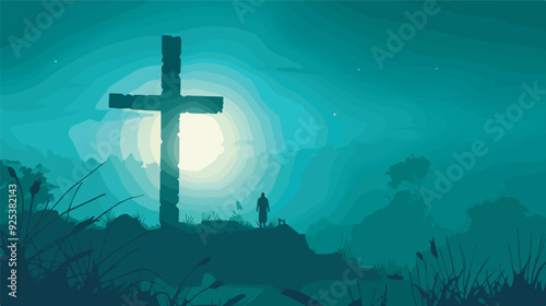 Christian cross silhouette faith Jesus Christ religion hope religious Easter God church spirituality belief Christianity crucifix praying spiritual holy night moonlight green background nature