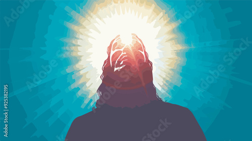 Jesus Christ Son of God Christian Savior Religious Figure Illustration Background Teal and Orange Heaven Holy Spirit Faith Hope Love God Believe Spiritual Biblical Christianity Messiah