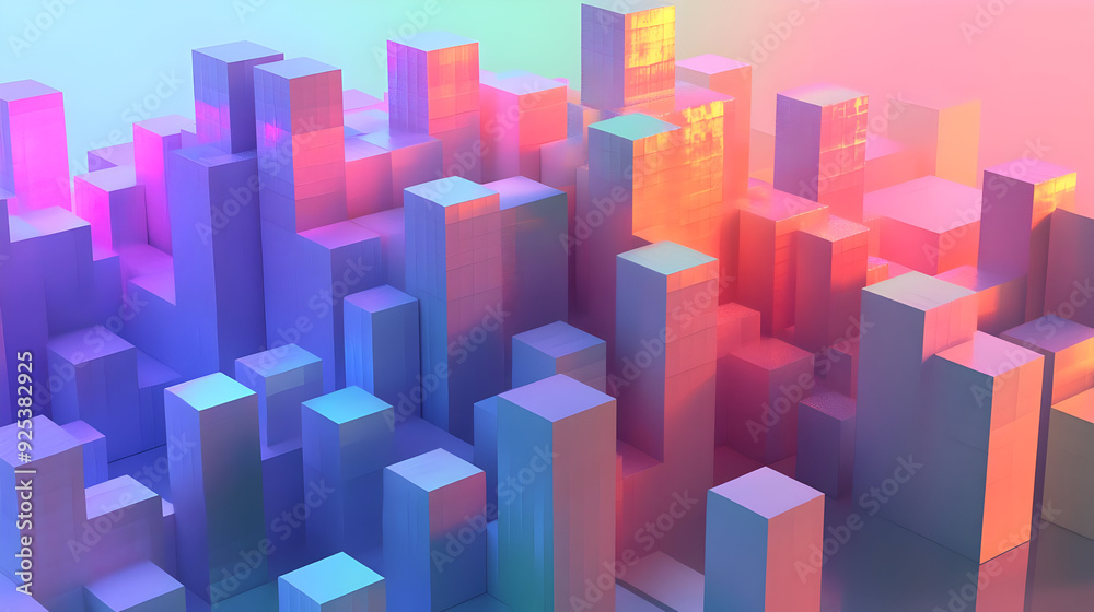A vibrant, abstract landscape of 3D cubes in pastel colors. A vibrant, abstract landscape of 3D cubes in pastel colors.