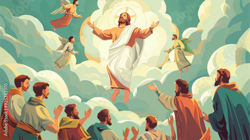 Ascension Day Jesus Christ Rises To Heaven With Angels Watching Disciples Christians Religious Illustration Transparent Background