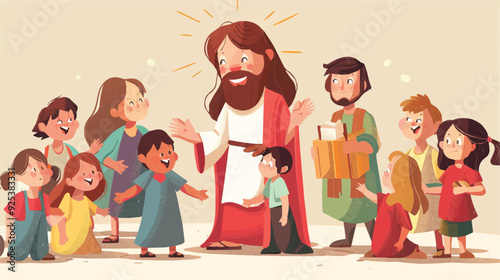 Jesus Children Christianity Christian Faith Religion Religious Love Hope Happy Kids Group Illustration God Spirituality Bible Cute Cartoon Character Sunday School Biblical Gospel Child Innocence
