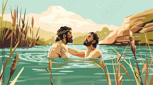 Baptism of Jesus Christ Christian Religious Illustration Jesus John The Baptist River Jordan Water Religion Spirituality Faith Christianity Bible God Gospel New Testament Holy Spirit Transparent