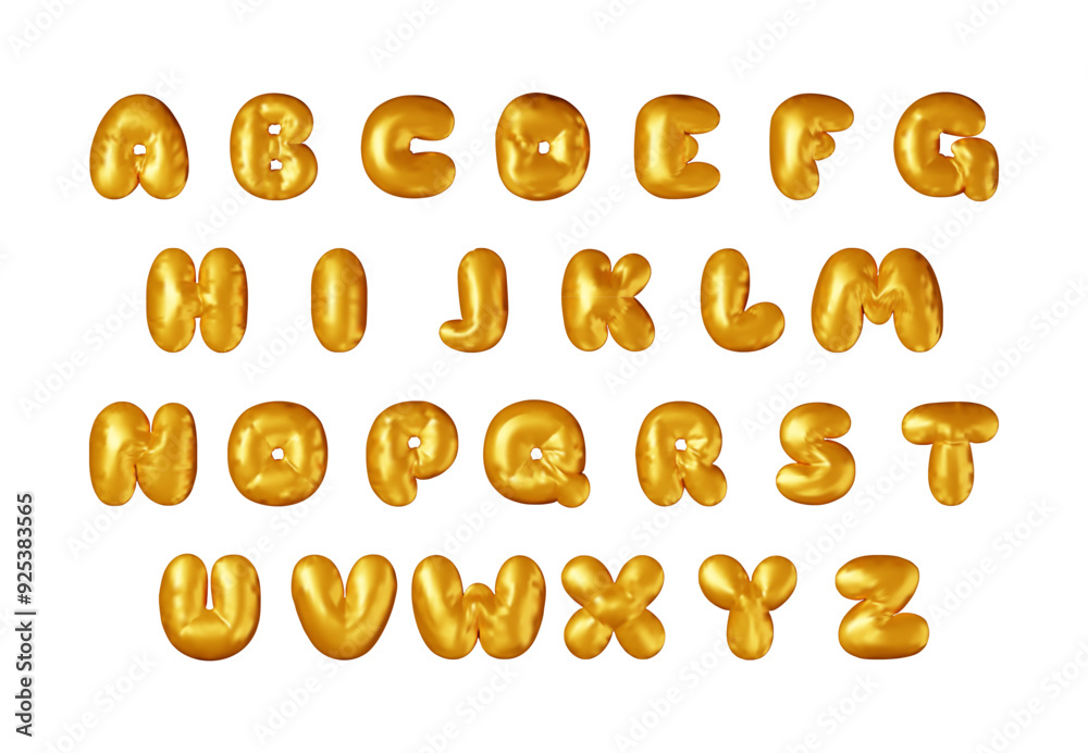 3d gold metallic alphabet balloon set isolated on white. Render golden font characters. Decorative shiny symbols for banner, cover, holidays, anniversary party or birthday. Vector Illustration 3d gold metallic alphabet balloon set isolated on white. Render golden font characters. Decorative shiny symbols for banner, cover, holidays, anniversary party or birthday. Vector Illustration