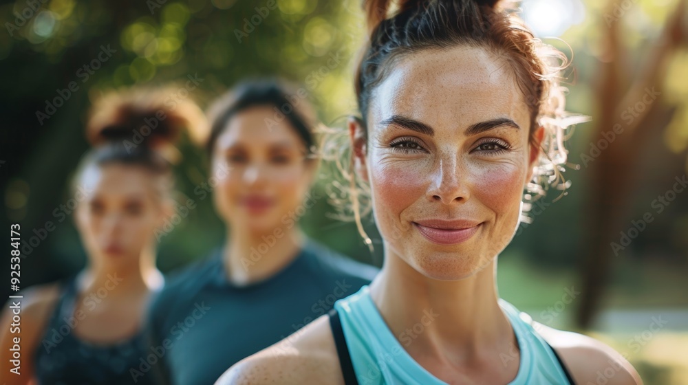 Closeup portrait of a fit woman posing during the exercises outside. Closeup portrait of a fit woman posing during the exercises outside.