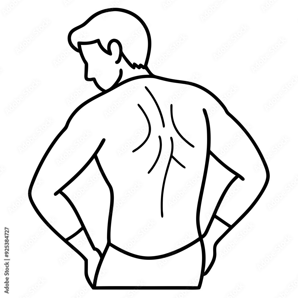 Fototapeta premium Dolor de espalda line art vector illustration