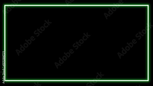 Abstract red and green neon frame animation background. Glowing beam laser light border. Glow neon rectangle frame
