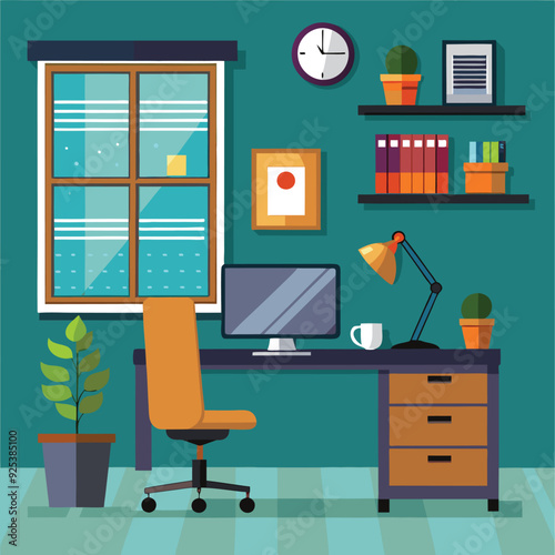 Creative office desktop workspace. Yellow vector mock up