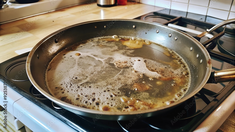 dirty pan in kitchen, needing a wash with soapy water dirty pan in kitchen, needing a wash with soapy water