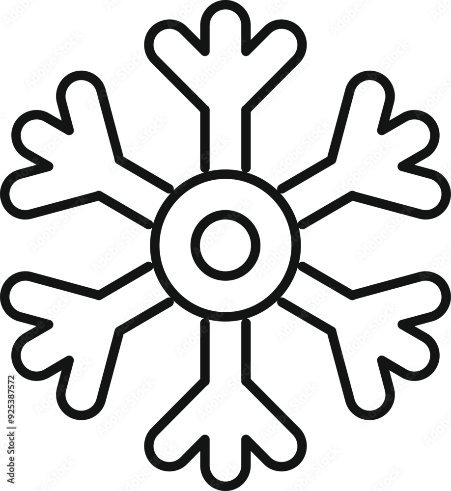 Simple black and white line art illustration of a snowflake, perfect for representing winter, cold, and snow Simple black and white line art illustration of a snowflake, perfect for representing winter, cold, and snow