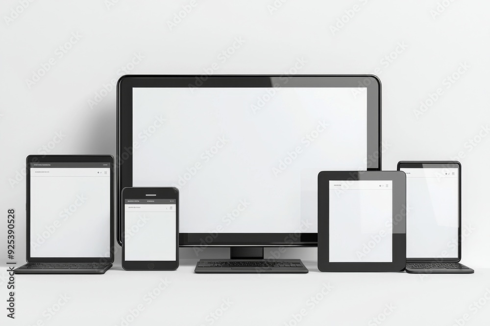 Multiple responsive screen and mobile devices mockup created with Generative AI Multiple responsive screen and mobile devices mockup created with Generative AI