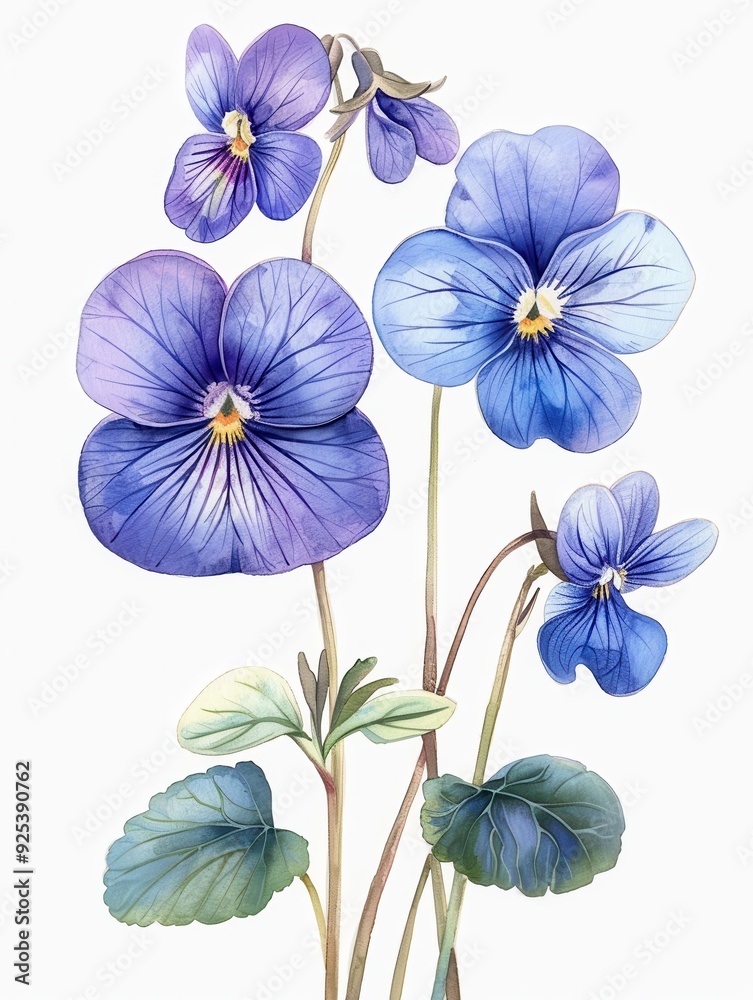 Wild Violets. Watercolor Illustration of Spring Flowers in Blue and Purple Tones Wild Violets. Watercolor Illustration of Spring Flowers in Blue and Purple Tones