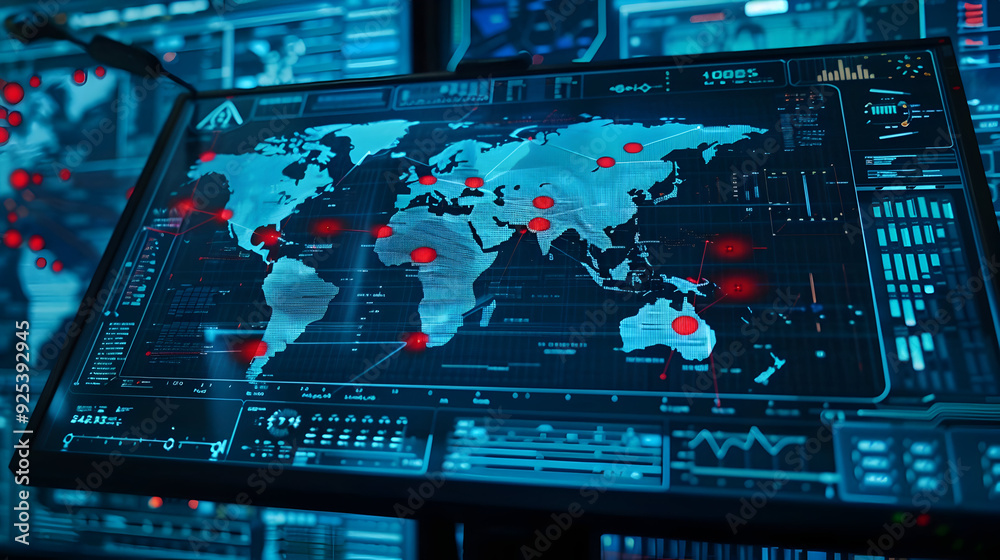 Fototapeta premium Digital World Map Illustration with Red Markers