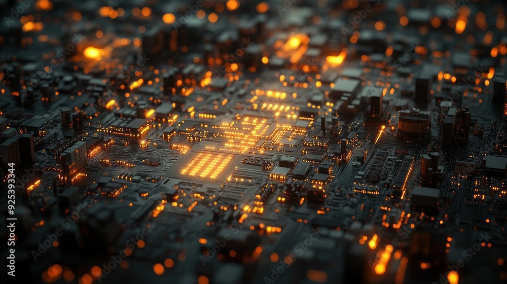 Abstract Circuit Board with glowing lights. Abstract Circuit Board with glowing lights.