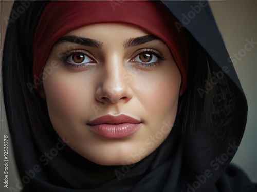 Close-up Portrait of a Woman Wearing a Hijab with Intense Eyes