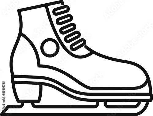 Ice skate shoe standing on ice rink line icon