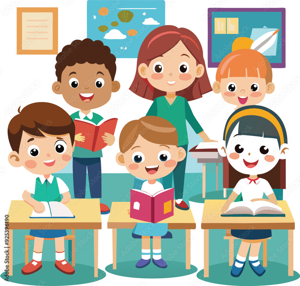 Kids reading, group of friends in a school Kids reading, group of friends in a school
