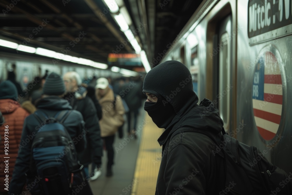 Masked Robber Concealed in Crowded Subway Station Amid Rush of Commuters for Escape Masked Robber Concealed in Crowded Subway Station Amid Rush of Commuters for Escape