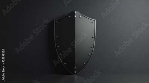 Black Shield Symbol of Protection and Security - A black shield standing against a dark background, symbolizing protection, security, defense, strength, and resilience.