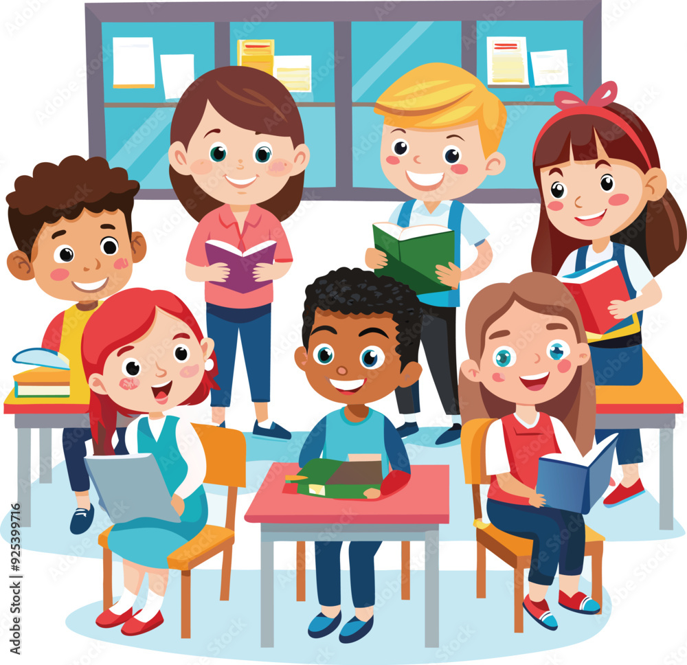 Kids reading, group of friends in a school Kids reading, group of friends in a school