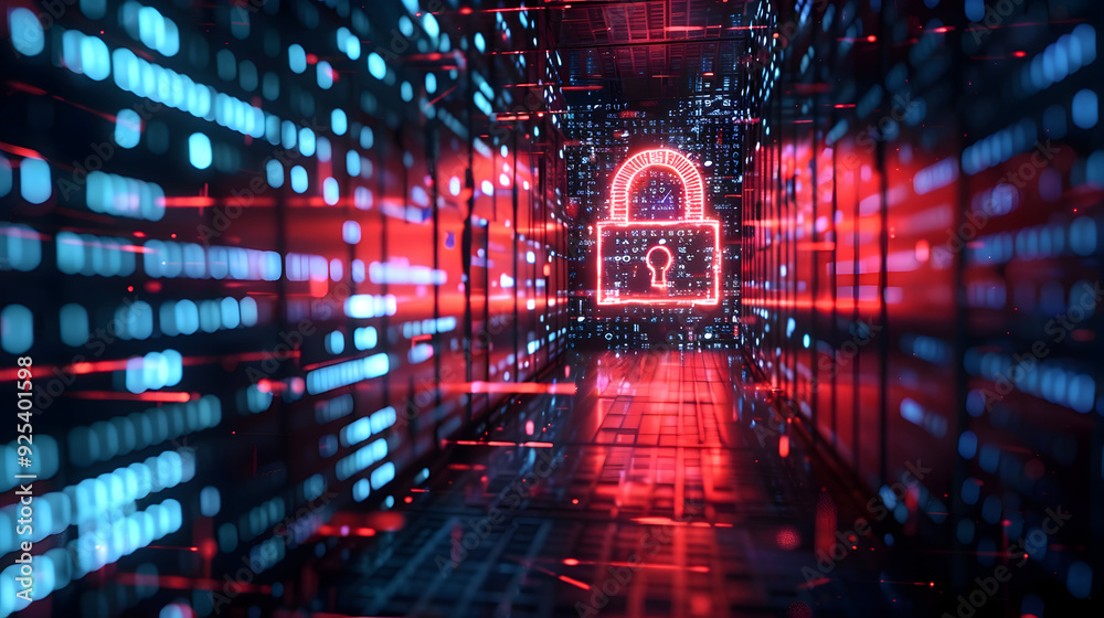 Obraz premium Cybersecurity Server Room 3D Illustration