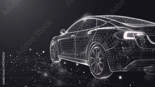Wireframe Car in a Futuristic Setting