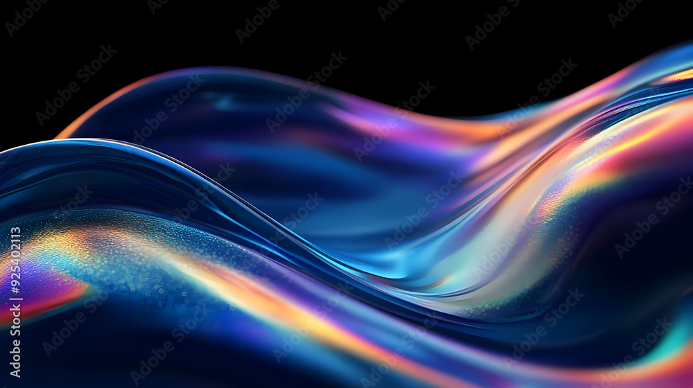 A vibrant, flowing abstract design with waves of color and light on a dark background. A vibrant, flowing abstract design with waves of color and light on a dark background.